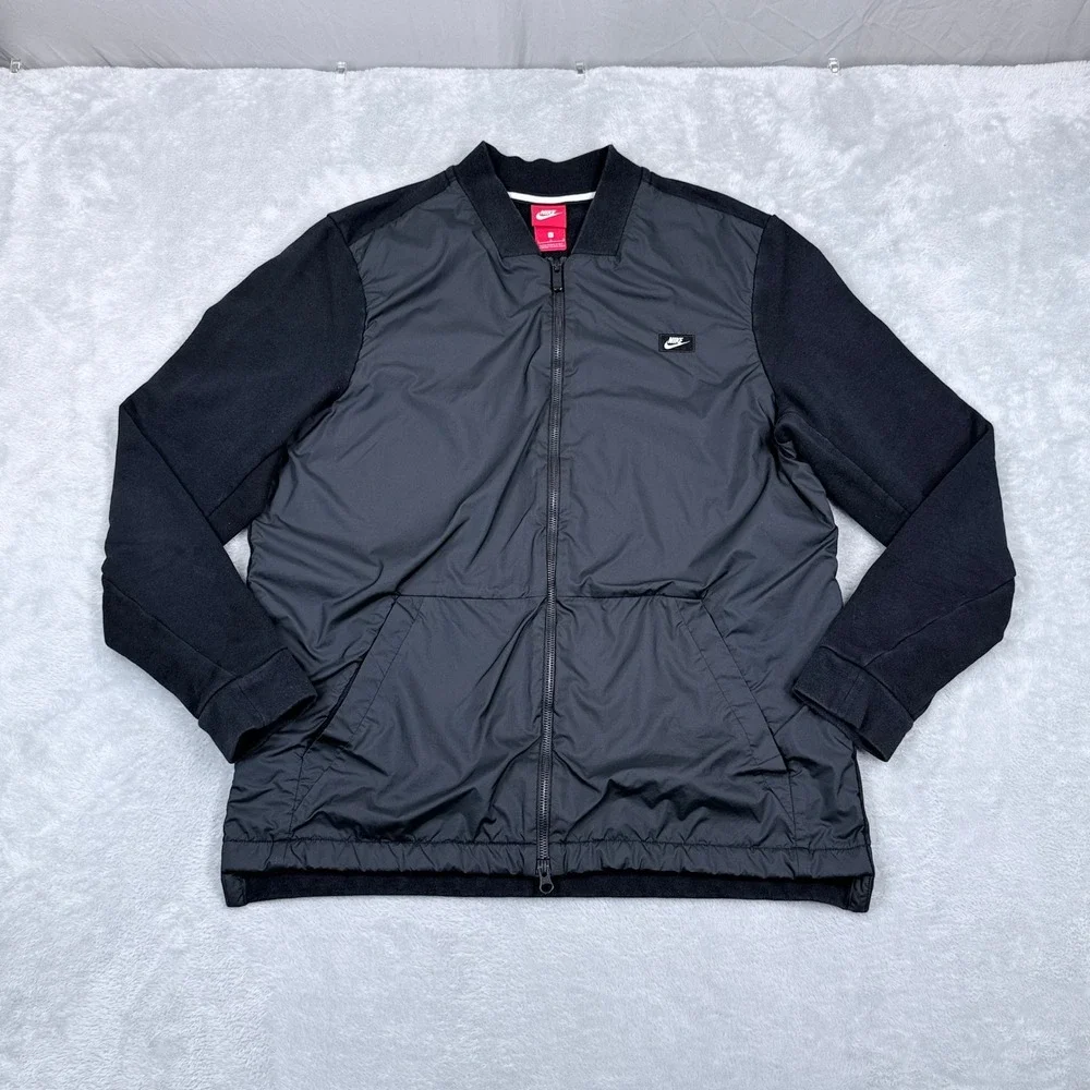 Nike Modern Full Zip Bomber Jacket Mens Large Black Fleece Sweatshirt 886245